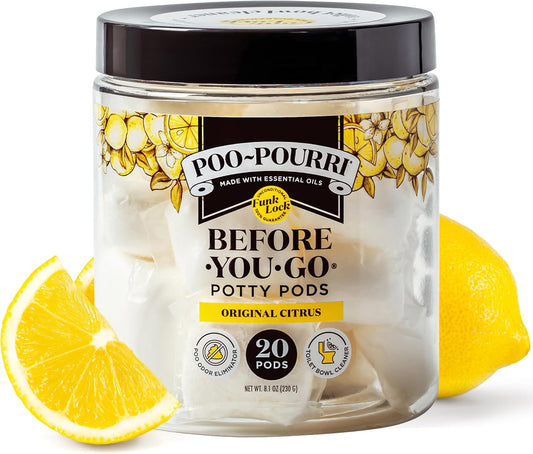 Poo-Pourri Before-You-Go 2-in-1 Toilet Potty Pods, Original Citrus, 20 Ct, Bathroom Odor Deodorizer and Toilet Cleaner with Essential Oils, Lemon, Bergamot and Lemongrass Scent