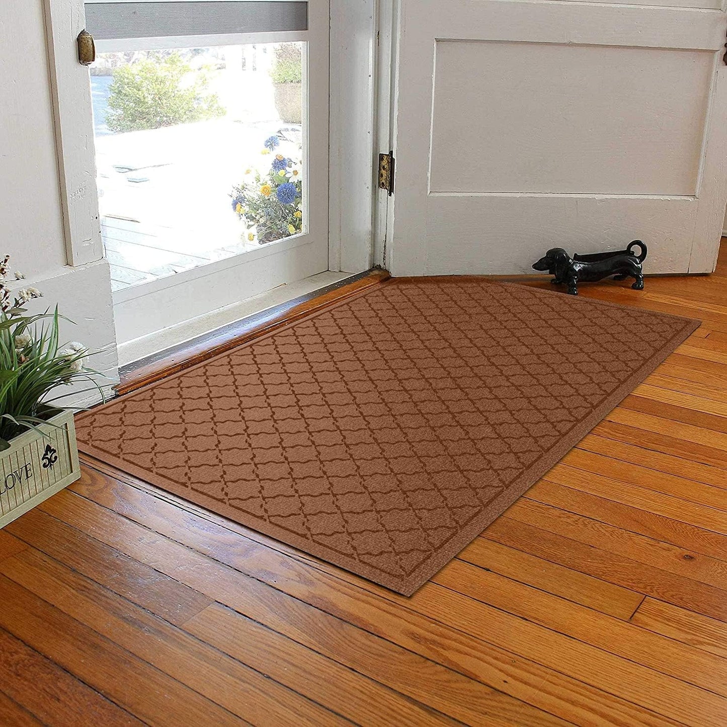 WaterHog Heavy Duty Doorway Mat, 4' x 6', Made in USA, Durable & Skid-Resistant Entryway Mat, Water-Trapping, Indoor/Outdoor Decorative Floor Covering, Cordova Collection, Dark Brown