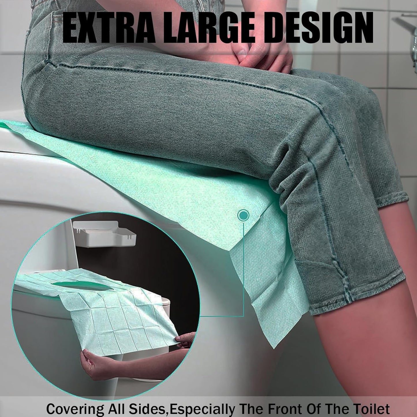 50 Pack Toilet Seat Covers Disposable 16x24 Inch XL Portable Toilet Liners Travel Seat Cover for Outdoors,Hotel, Hospital, Travel, Public Toilet Seat Cover (50pack, GREEN)