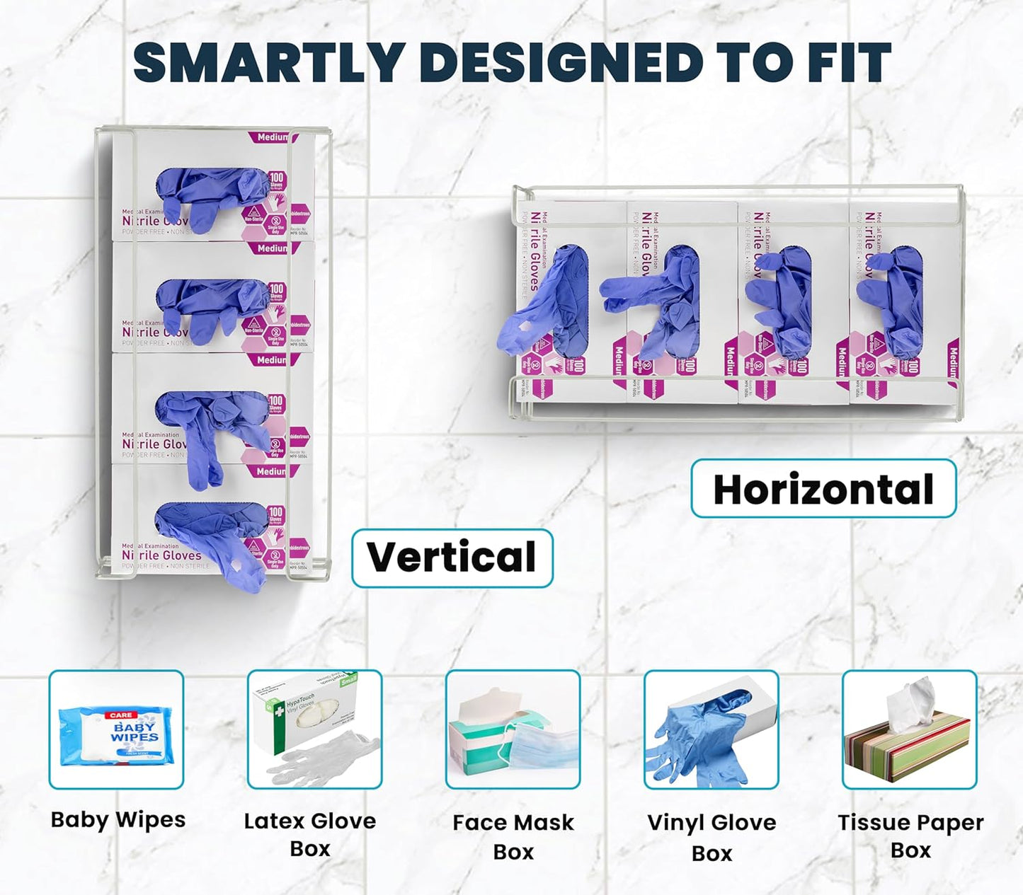 Alpine Glove Holder for Wall Mount - Latex Glove Holder Wire Glove Dispenser for Wall Disposable Glove Box & Tissue Box - Fits 4 Box (White)