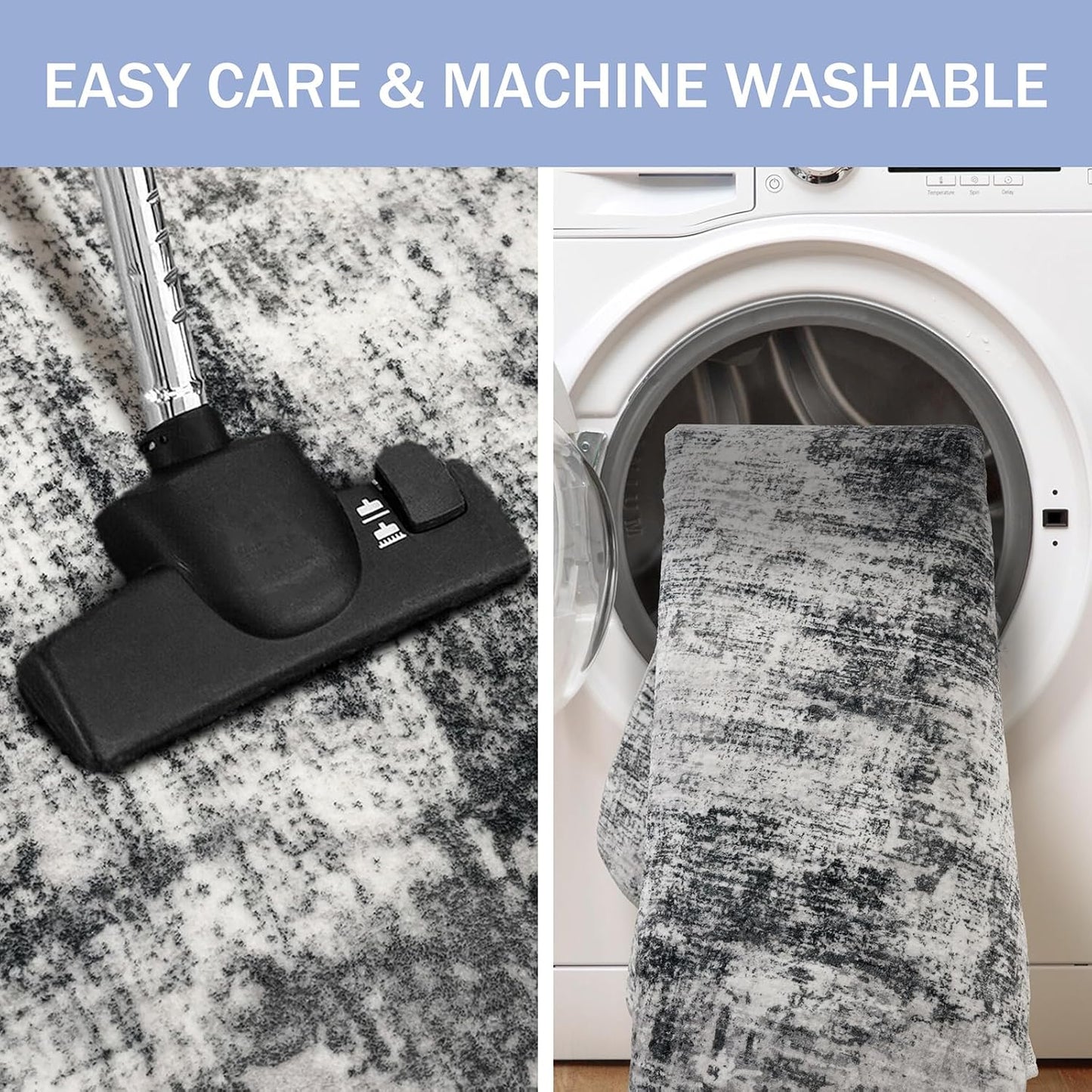 IOHOUZE Abstract Runner Rug 3x14 Ft Washable Runners for Hallways, Non Slip Kitchen Runner Printed Faux Wool Entryway Runner Indoor, Modern Abstract Floor Carpet for Hall Stair, Black Grey