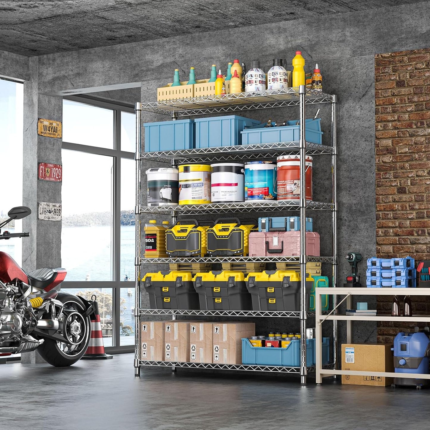 IZEUK 6-Tier Heavy Duty Metal Wire Shelving Unit, Adjustable Storage Rack Organizer for Garage, Kitchen, Office, Pantry, Warehouse (Chrome, 17.7" D x 47.2" W x 82.7" H)