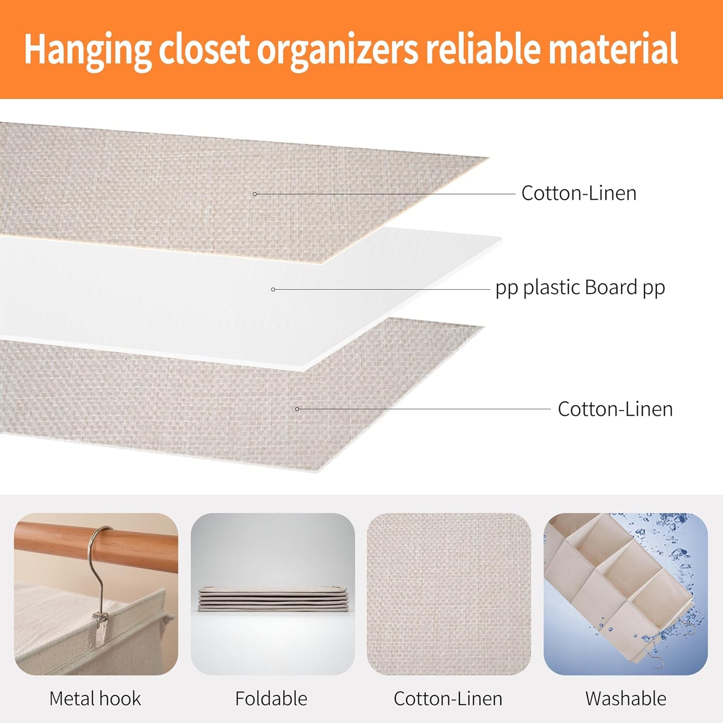 Large Hanging Sweater Organizer for Closet,Collapsible 6-Shelf Hanging Closet Shelves with Drawers, Washable (Beige -2 d)