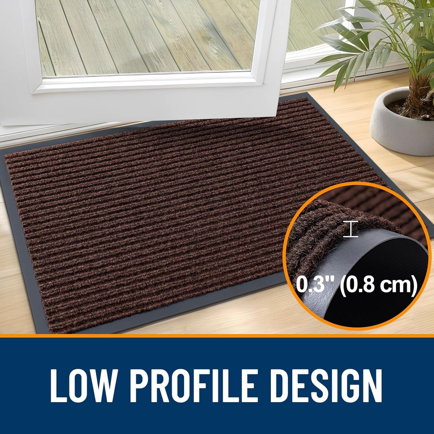 OLANLY Front Door Mat Indoor Outdoor Entrance, Waterproof Heavy Duty Doormat, Fade Resistant, Low Profile, Easy Clean Patio Porch Welcome Floor Mats for Entry, 33x21, Brown