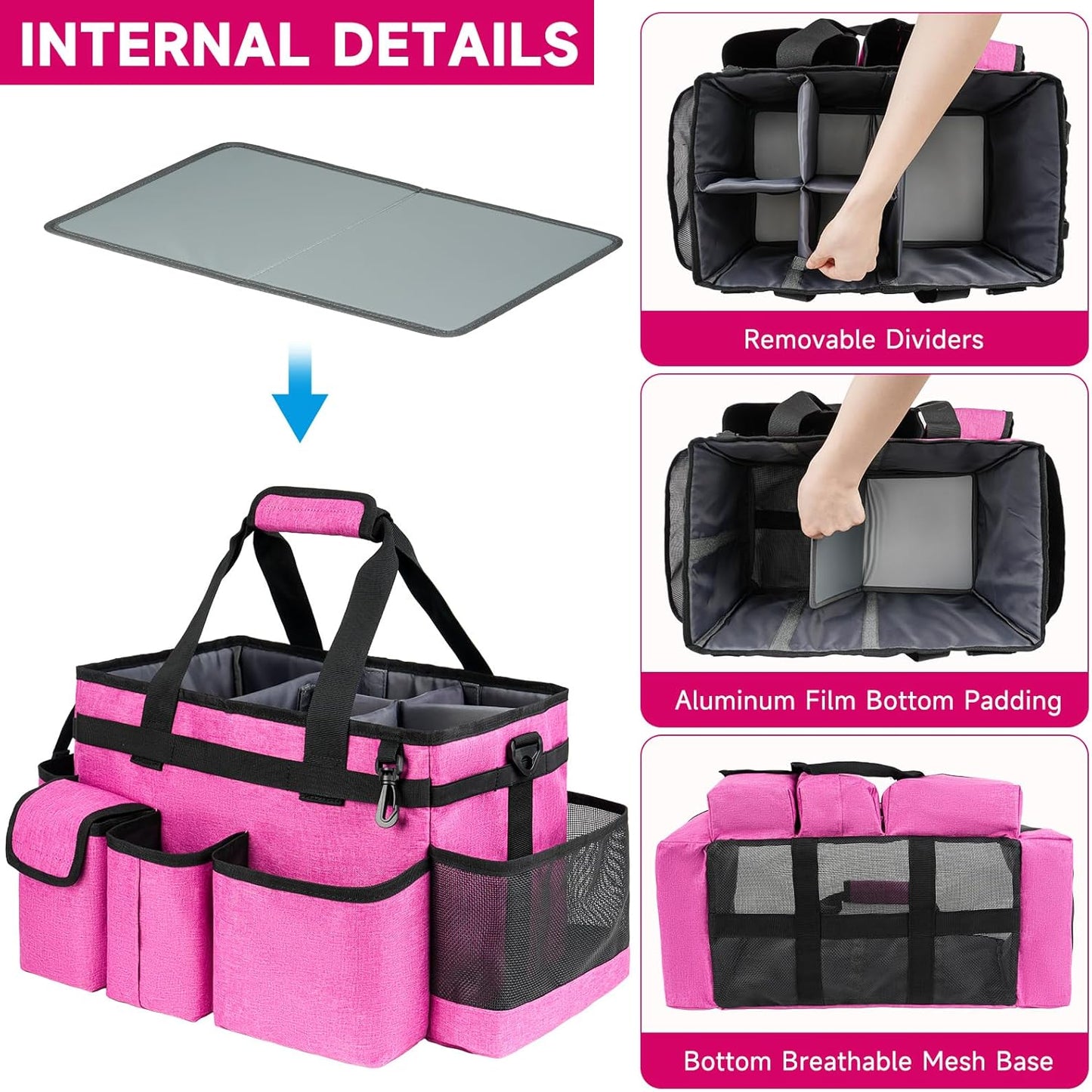 Cleaning Caddy Bag,Large Cleaning Supplies Organizer with Handle for Housekeepers,Red