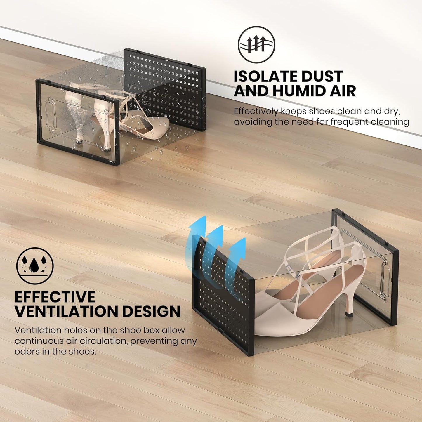 12 Pack XXX-Large Modular Clear Plastic Stackable Shoe Storage Organizer for Closet, Space Saving Versatile Sneaker Shoe Rack Containers Bins Holders, Portable Closet Organizers and Storage, Black