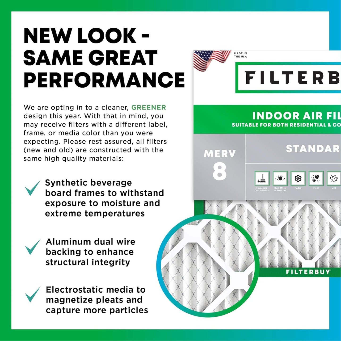 Filterbuy 18x18x2 Air Filter MERV 8 (MPR 700) Dust Defense Replacement (6-Pack), Electrostatic Pleated HVAC AC Furnace Filters, Made in USA (Actual Size: 17.75 x 17.75 x 1.75)
