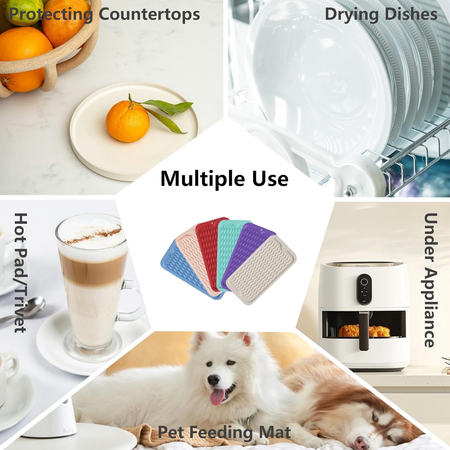 ZLR Silicone Dish Drying Mat for Kitchen Counter, Eco-Friendly Fast Dry Dish Mat, Easy Clean Multi Usage Drying Matt, Heat Resistant Trivet, 6" x 12" Extra Small, Cassava White