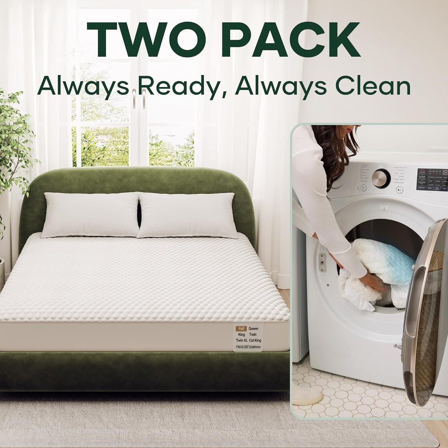 OhGeni 100% Waterproof Mattress Protector, Fitted Sheet,Full -2 Pack with Stretchable Pockets, Deep Sleep Noiseless Soft. Breathable Cooling Hypoallergenic Material, Mattress Cover for Bed