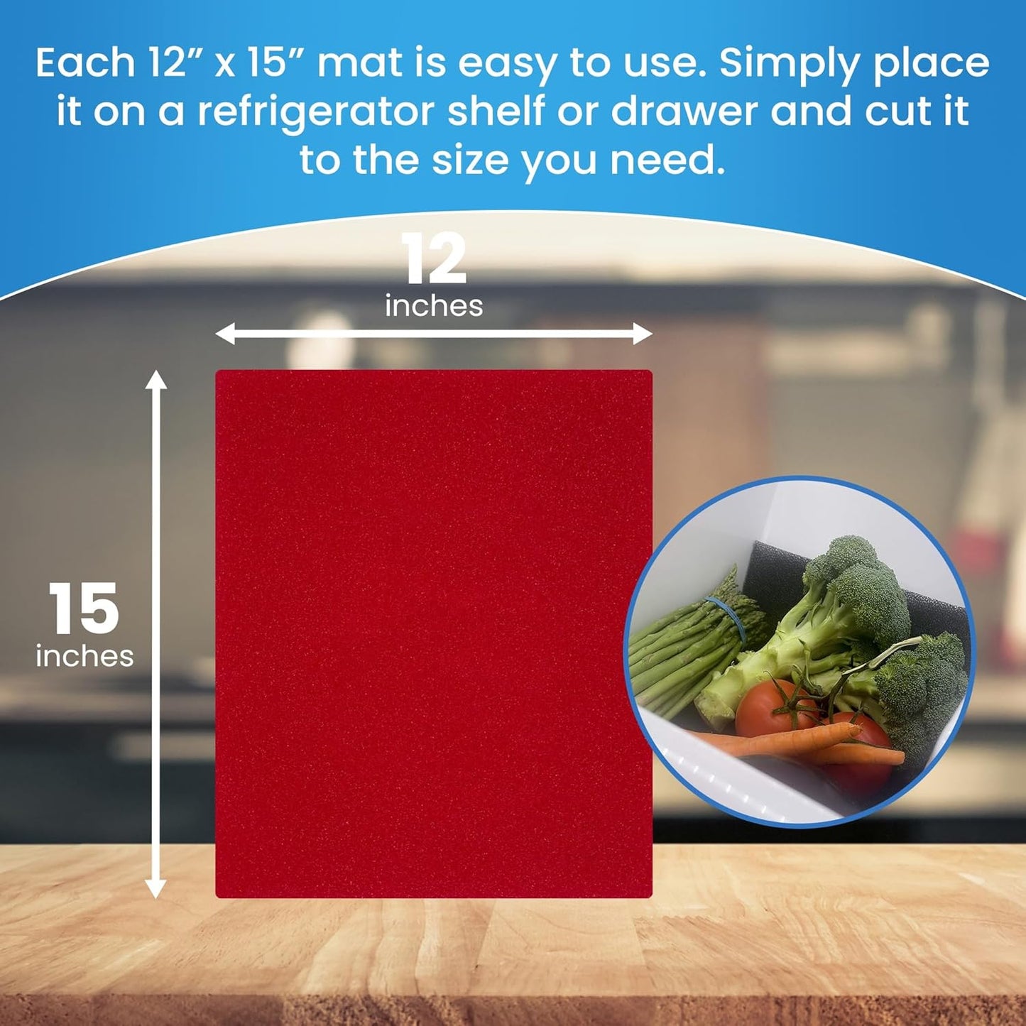 Bluapple FreshMats, Refrigerator Bin Liner, Fridge Drawer Mats, Crisper Life Extender Liner Keeps Produce Fresh Longer, Anti-Bruising, Helps Air Circulation, Washable & Reusable (4-Mats, 12x15, Red)