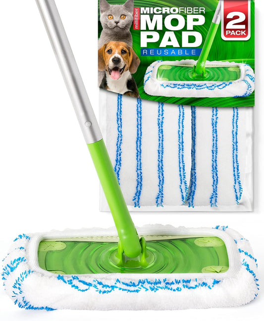 Microfiber Reusable Mop Pads Compatible with Swiffer Sweeper (2-Pack) Washable Mop Pads for Wet & Dry Use (Handle is Not Included)