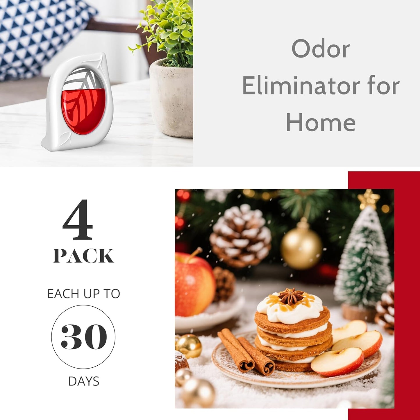 Air Freshener for Home, 4 Pack, Apple Cinnamon, Odor Eliminator for Small Area Closets Bathroom Pets Strong Odor, Up to 120 Days