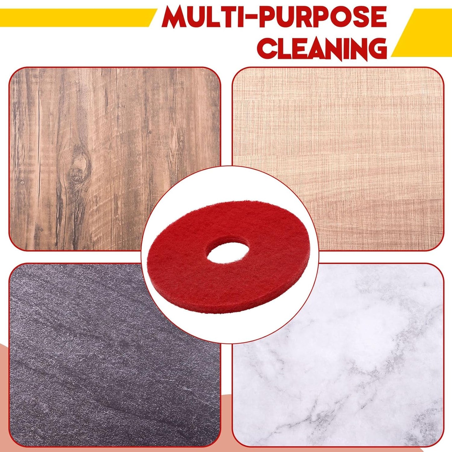 2 Pcs 12" Red Scrubbing Pads Commercial Cleaning Orbiter Pads-Maintenance Non Woven for Floor Buffer Machine