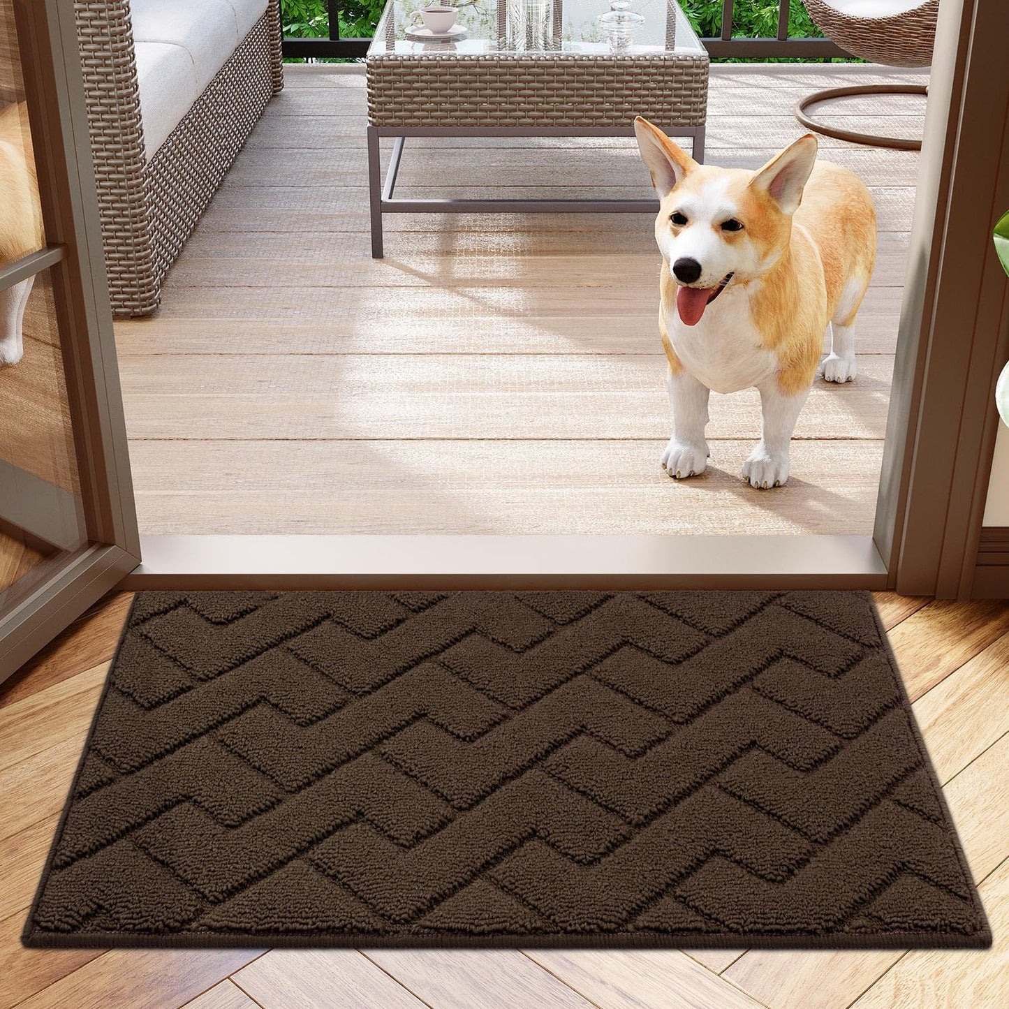 hicorfe Indoor Doormat, Welcome Door mat, Non Slip Door Mats 20"x31.5" Absorbent Resist Dirt Entrance Inside Floor Mats for Entryway Washable Low-Profile(Coffee)