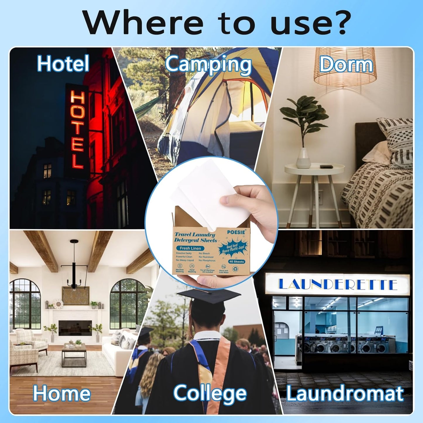 Poesie Travel Laundry Detergent Sheets 120 Sheets Liquidless Clothes Washing Strips Fresh Linen Scent (3 Pack 40 Count)