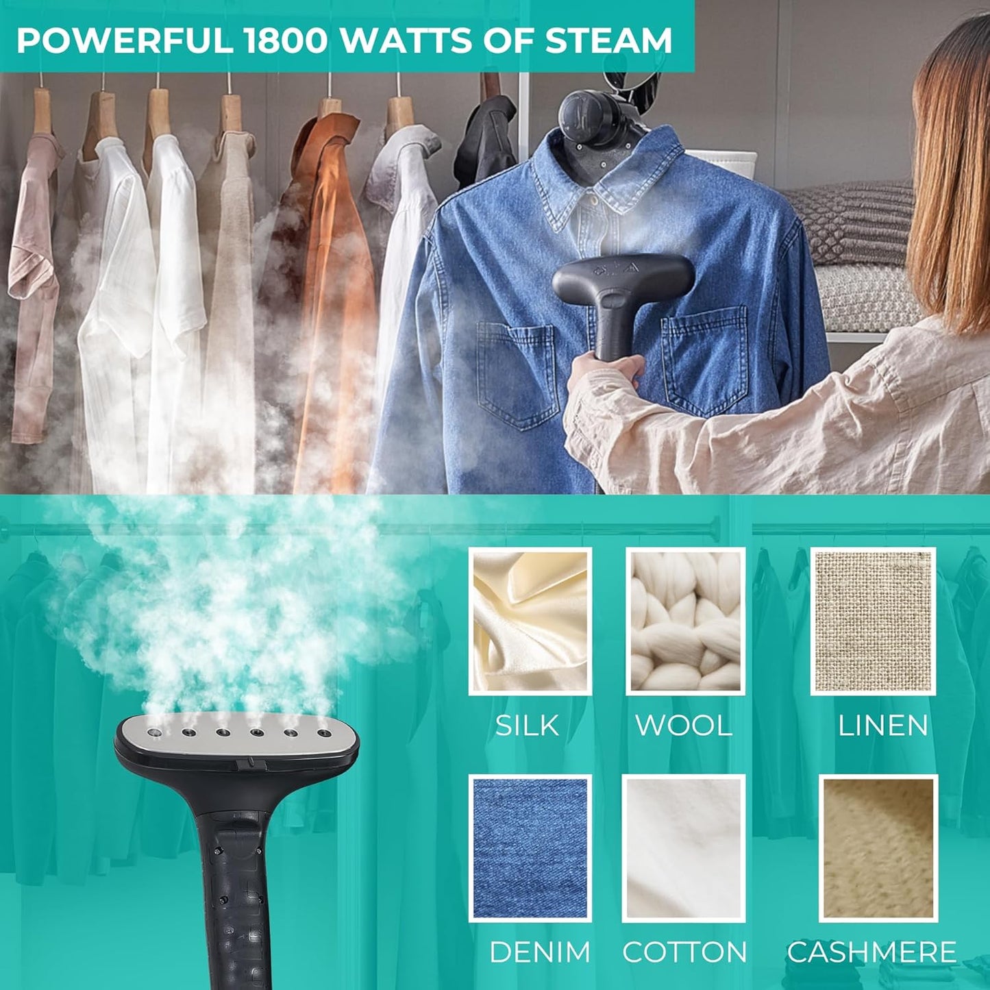True & Tidy® Commercial Garment Steamer – Heavy Duty 1800W for Home & Commercial Use, 90+ Min Continuous Steam, Large 2.9L Tank, Wheels (X5A Gray Auto-Off, Smart Commercial Garment Steamer)