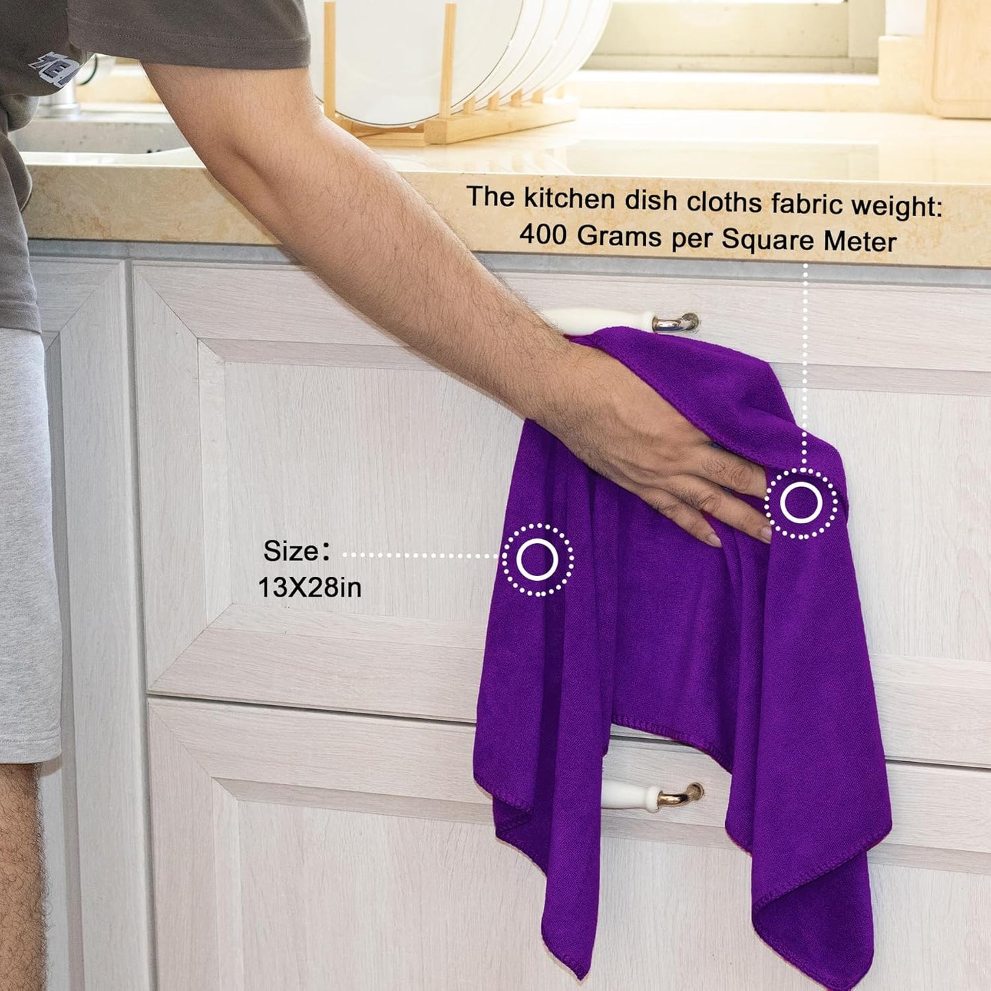 kimteny 13x28 Inches Kitchen Cloth Dish Towels, 400 GSM Premium Dishcloths, Super Absorbent Coral Velvet Microfiber Cleaning Cloths, Fast Drying Rags for Washing Dishes (8 Pack, Purple)