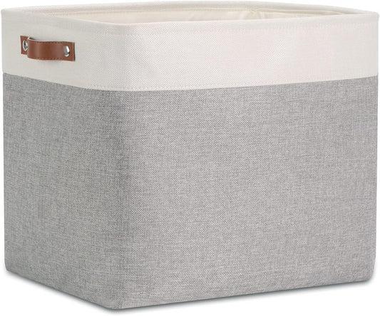DULLEMELO Large Storage Baskets with Handles, Fabric Storage Bins for Organizing Clothes Toys Books, Canvas Storage Bin for Office Bedroom Closet Nursery Laundry Storage (White&Gray)