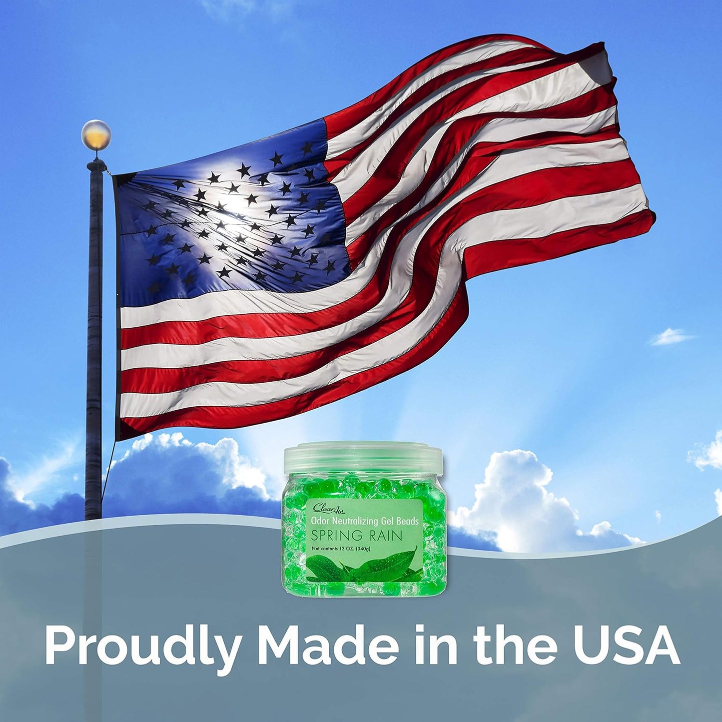 Clear Air Odor Eliminator Gel Beads - 12 oz, Pack of 2 - Air Freshener Made with Essential Oils - Eliminates Odors in Bathrooms, Cars, Boats, RVs & Pet Areas - Spring Rain Scent