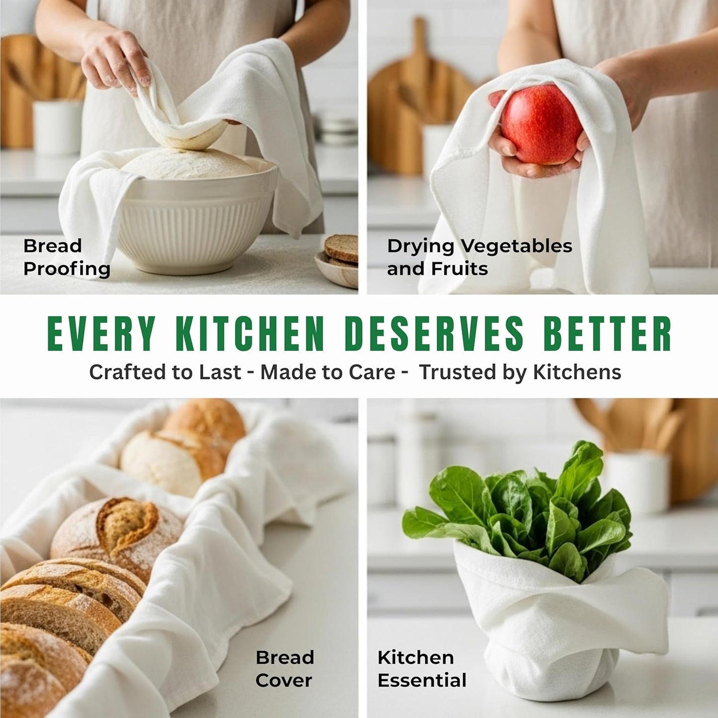 WHITEWRAP Flour Sack Towels| Tea Towel for Crafts| Kitchen Dish Cotton Blank Towel for Embroidery|Baking Bread Proofing Linen Cover| Thick Absorbent Quick Dry| 3Pack 28"x28" Natural