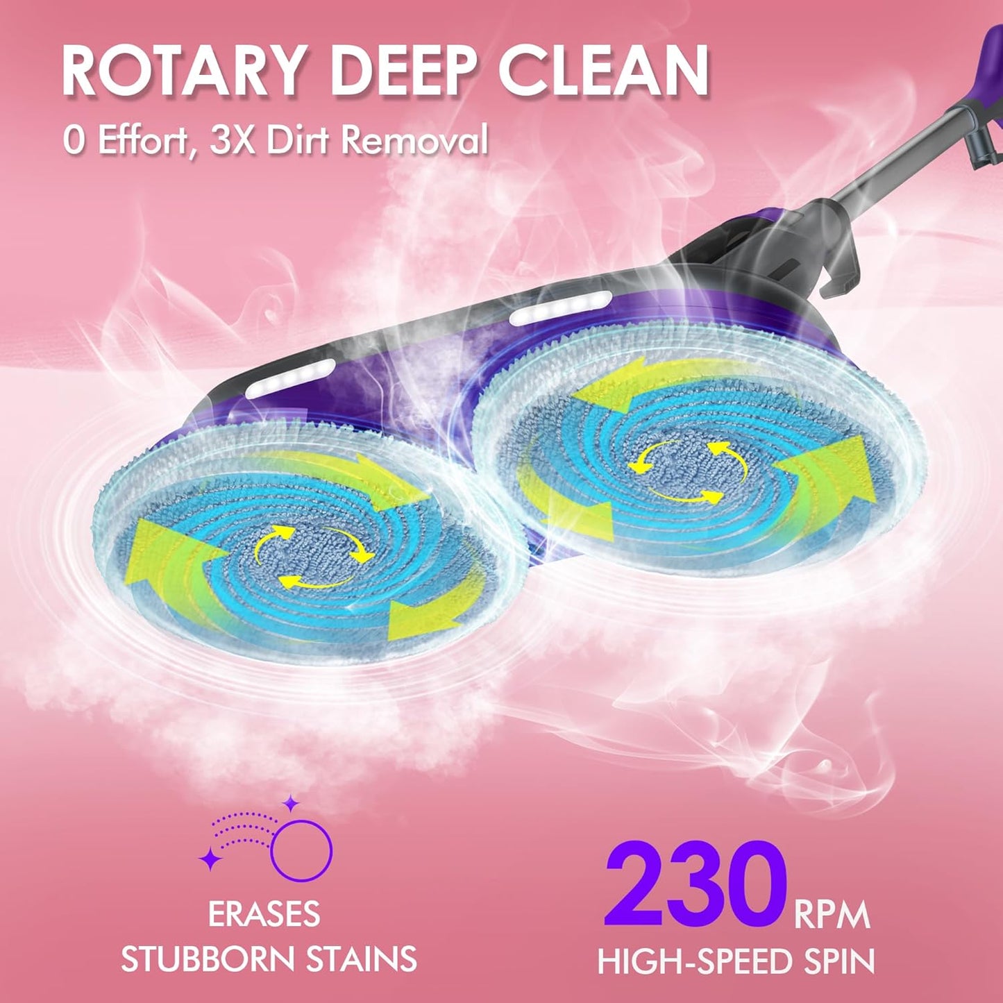 Scrub & Steam Mop with Rotating Mop Pads, LED Headlights, 6 Scrub Pads, Large Tank, Swivel Steering, Effortless Scrubbing Hard Floor Cleaner Upgraded