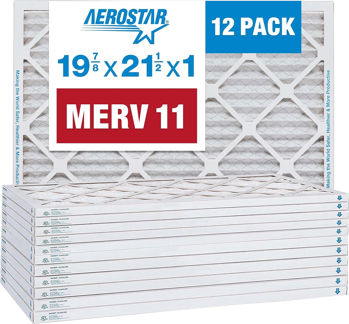 Aerostar 19.875x21.5x1 MERV 11-12 Count - Pleated Furnace & Air Conditioner Filters - Removes Dust, Cold & Flu Germs, Lint, Mold, Pet Dander, Allergy-Causing Pollen, Smog & Smoke