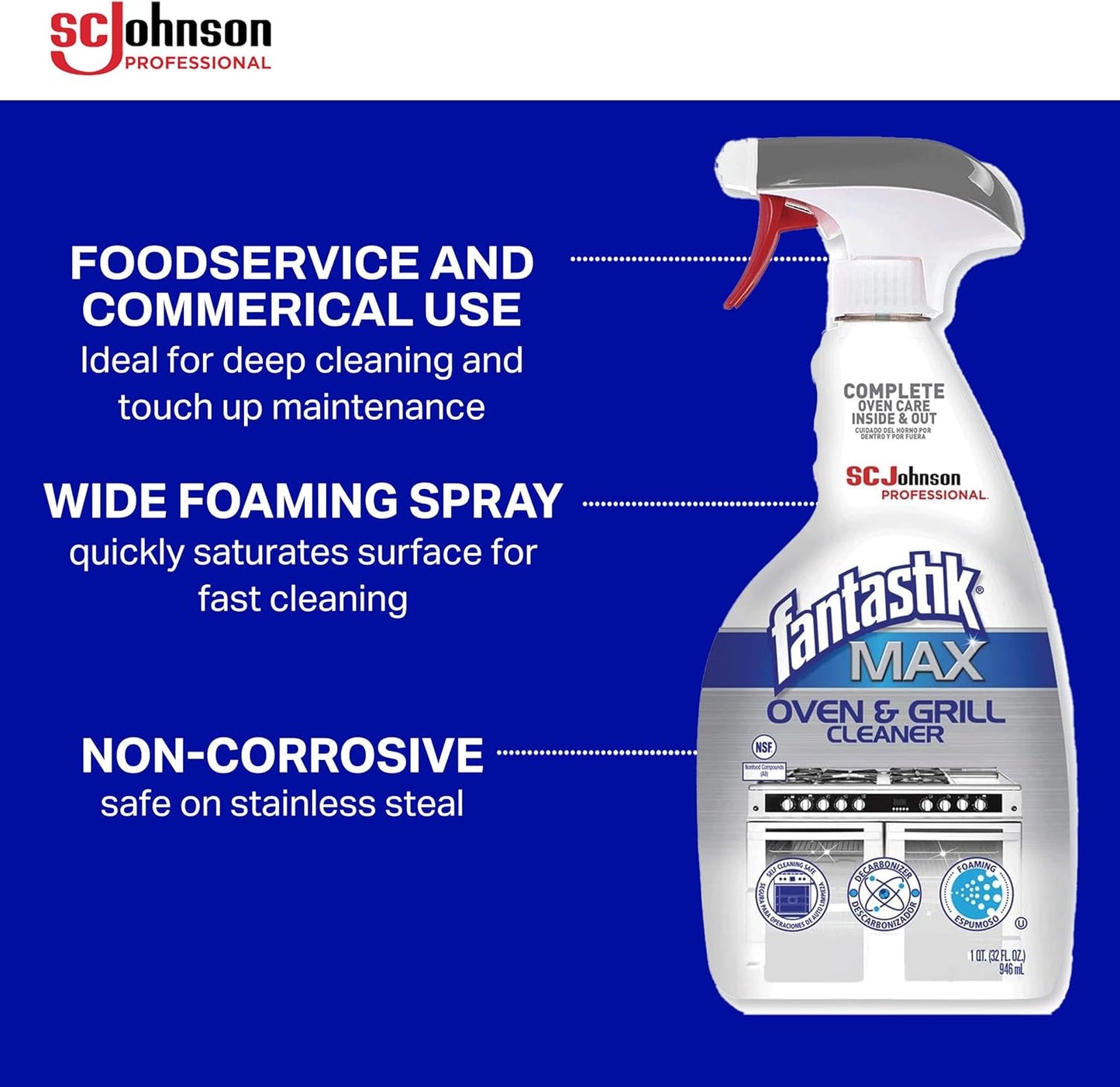 SC Johnson Professional Fantastik Max Oven & Grill Cleaner Spray, Cleans Inside and Out, 32 Fl Oz