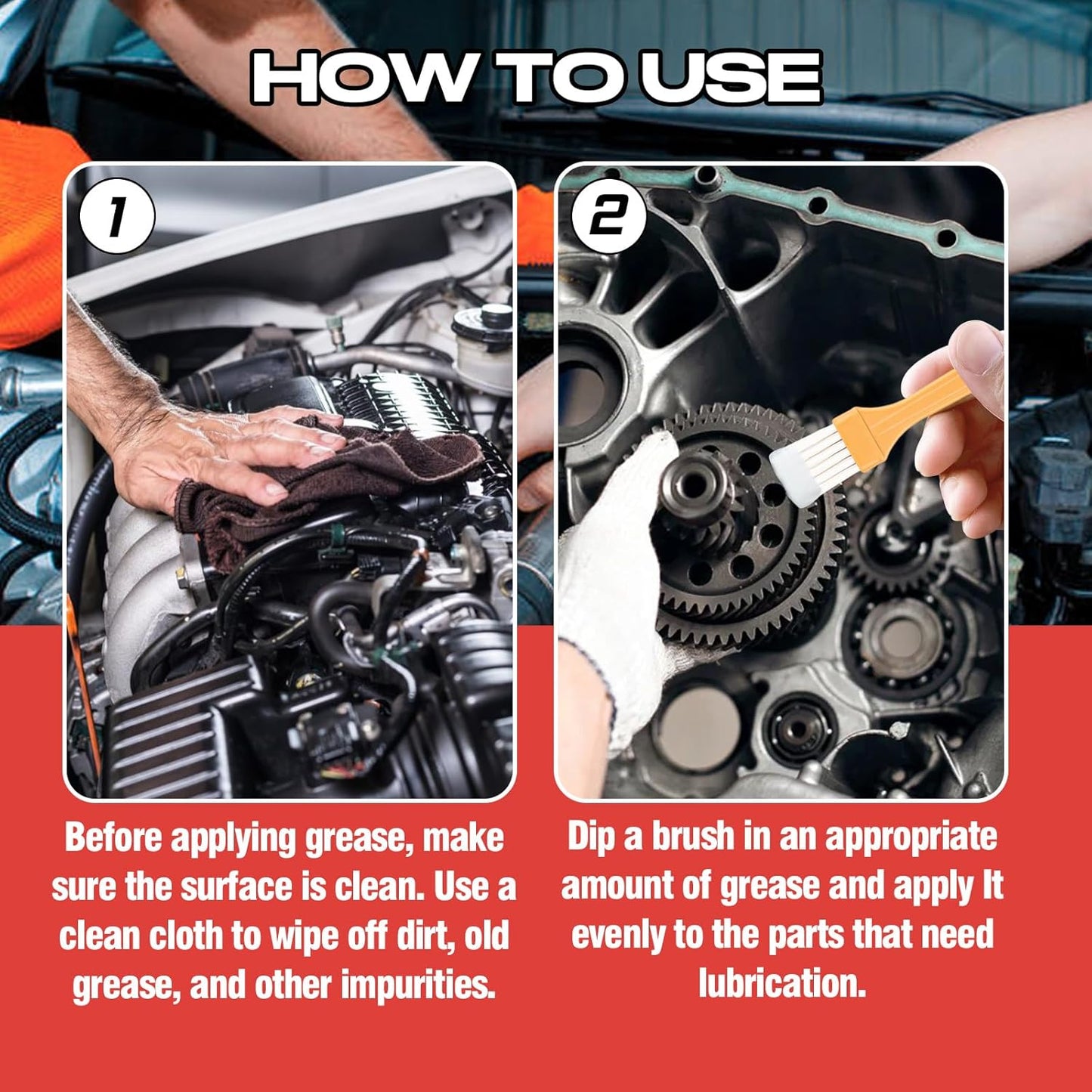 AstraVox White Lithium Grease, Multi-Purpose Lubricant Lithium Grease with Brush for Hinges, Bearings, Gears, and Garage Doors, Ideal for Automotive, Marine, Industrial, and Household Use (1)