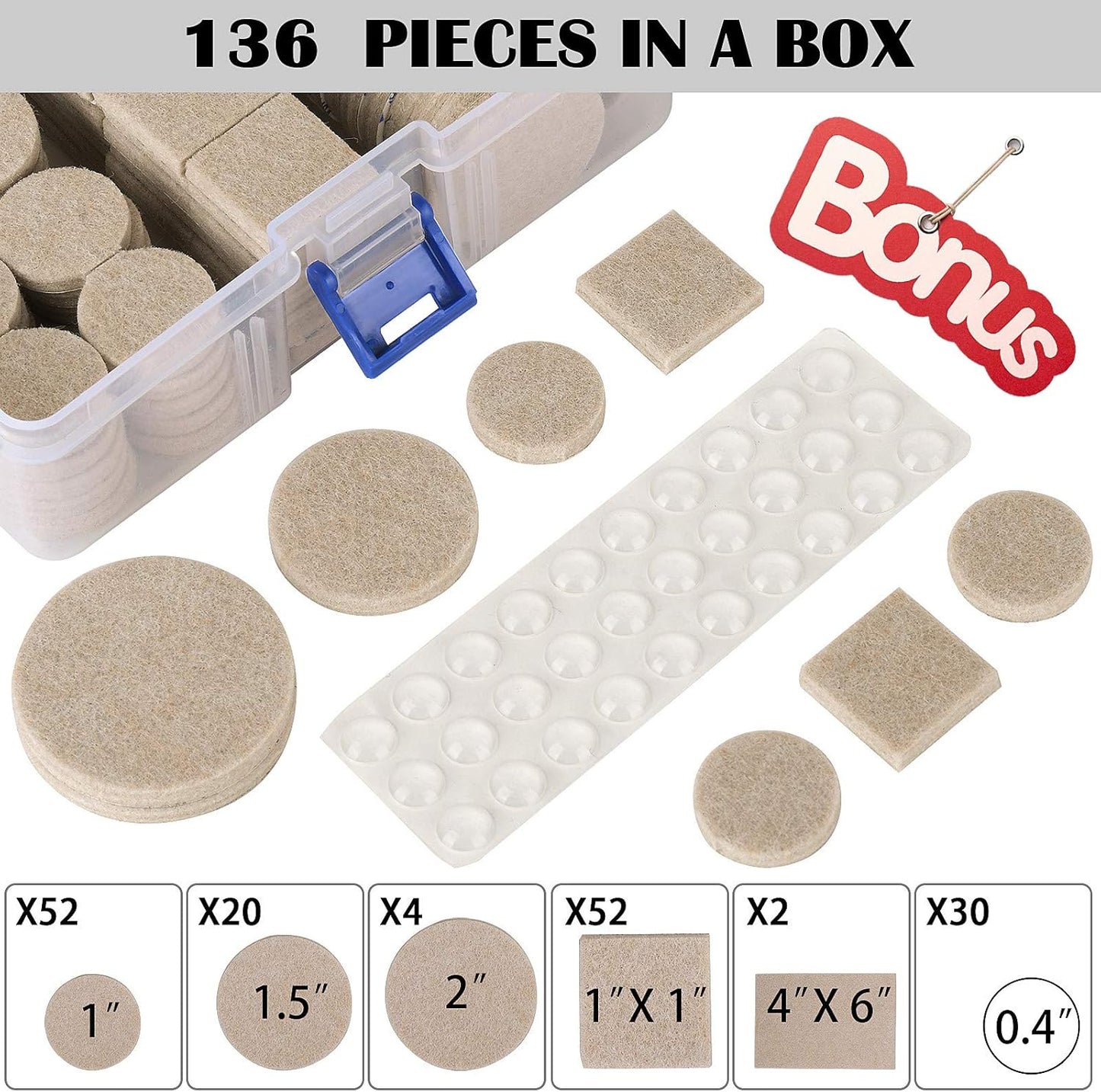 Felt Furniture Pads-136 Pieces Felt Pads for Furniture Beige 5mm Thick, Floor Savers for Furniture Anti Scratch, Best Floor Protectors with Case for Hardwood Floors