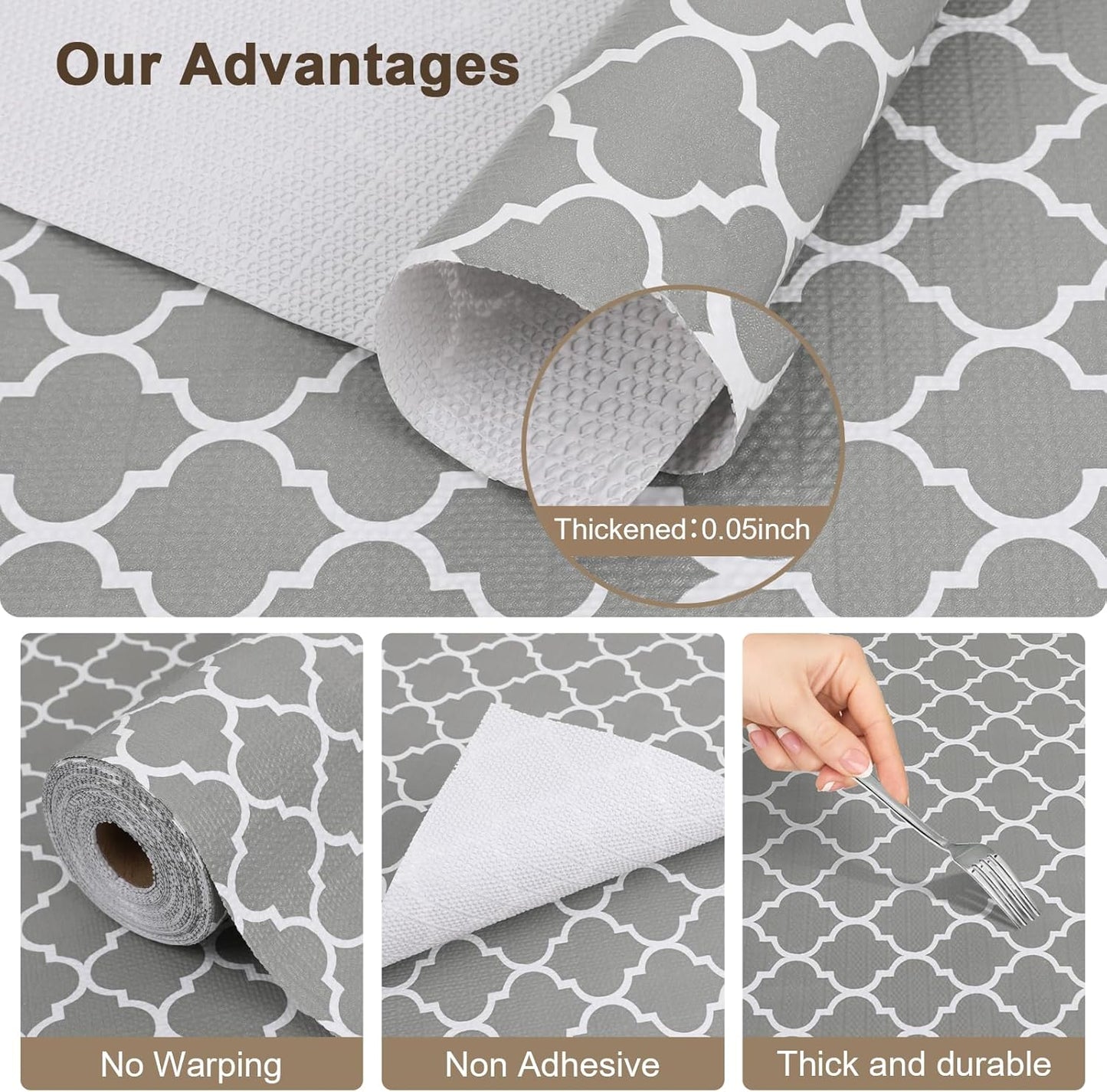 OcePor Non-Adhesive Drawer and Shelf Liner 24IN x 20FT，Non Slip Cabinet and Cupboard Liner, Kitchen Cabinet Liners for Shelves, Waterproof Drawer Shelf Liners for Cabinets/Bathroom Cupboard