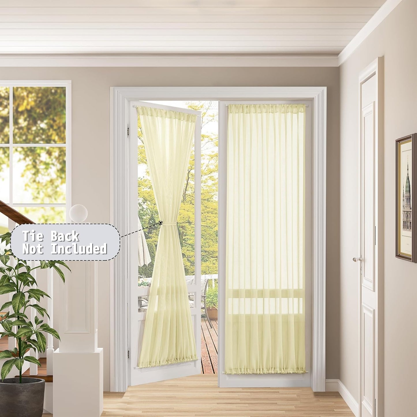 Tollpiz Sheer Door Curtain Closet Linen Textured Curtain Sheers Doorway Light Filtering Voile French Door Rod Pocket Curtains Patio Door, 25 x 80 inches Long, Transparent Yellow, Set of 1 Panel