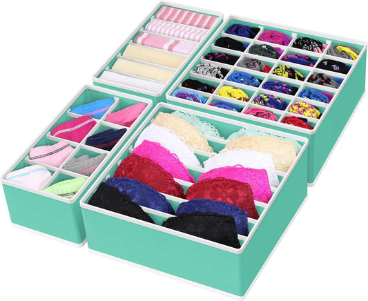 Simple Houseware 4-Pack Drawer Organizer Set - Closet Dividers for Underwear, Socks, Bras, Scarves, Ties - Foldable Non-Woven Storage Boxes, Turquoise