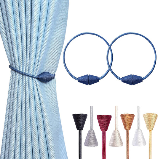 2 PCS Magnetic Curtain Tiebacks, European Style Convenient Drape Tie Backs Holdbacks for Thin or Thick Home & Office Window Draperies, No Tools Required-Light Blue