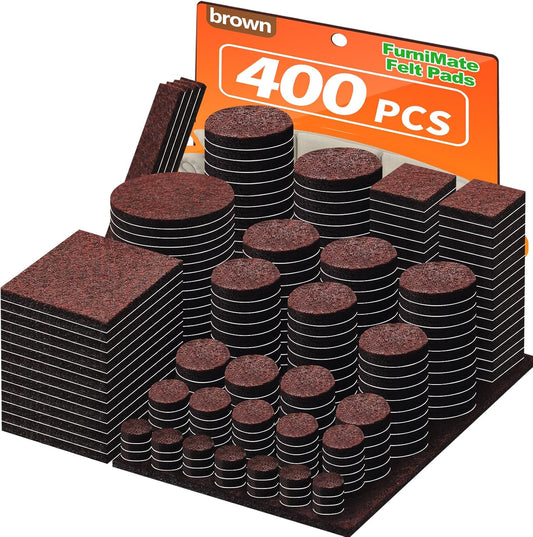 Felt Furniture Pads 400 Pieces, Furniture Pads for Hardwood Floors, Floor Protectors for Furniture Legs, Felt Pads for Furniture, Many Large Sizes Brown