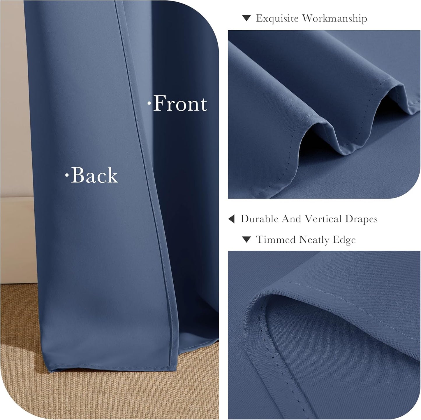 PONY DANCE Stone Blue Bedroom Curtains for Windows - Blackout Drapes 60-inch Length, Blue Haze Drapes with Grommet Top, Thermal Insulated Panels Light Block for Living Room, 42-inch Wide, 2 Panels