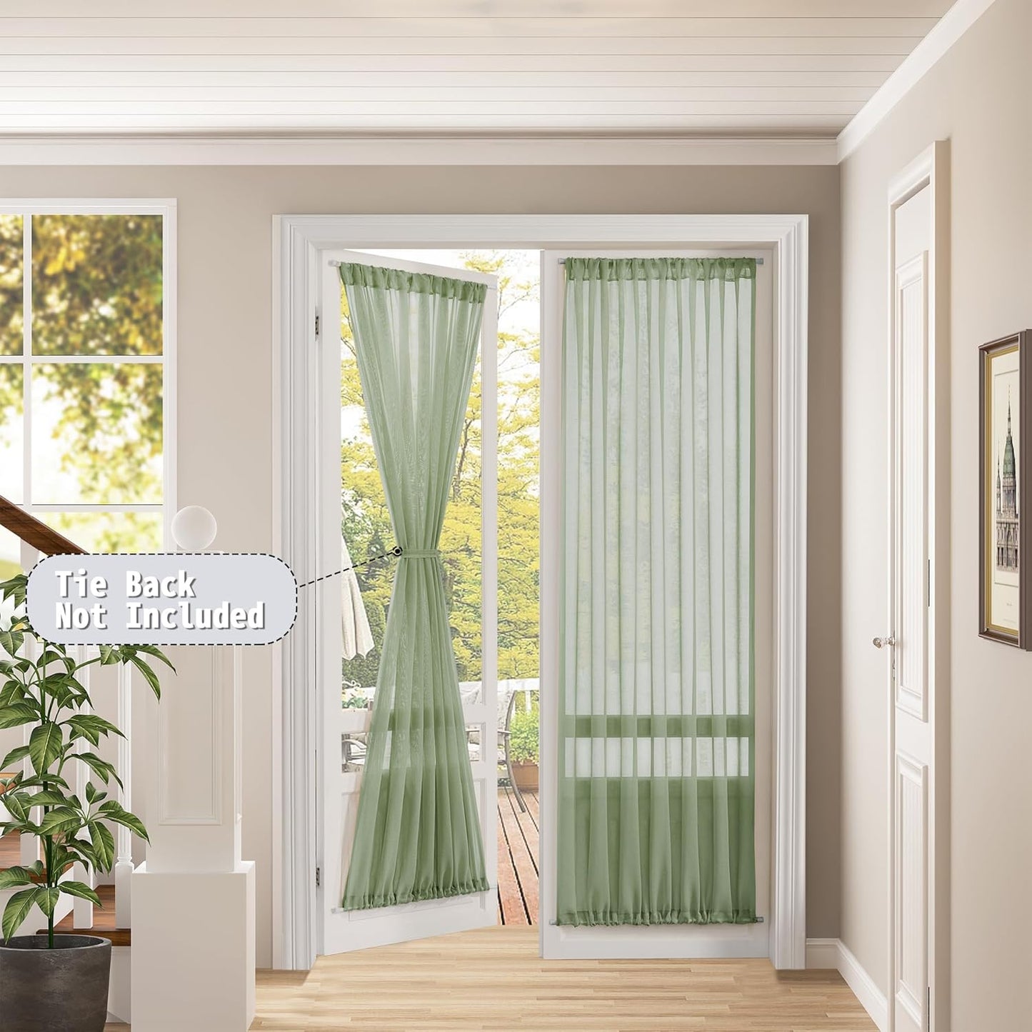 Tollpiz Sheer Door Curtains Closet Linen Textured Curtain Sheers Doorway Light Filtering Voile Patio Door Rod Pocket Curtains French Door, 54 x 80 inches Long, Sage Green, Set of 1 Panel