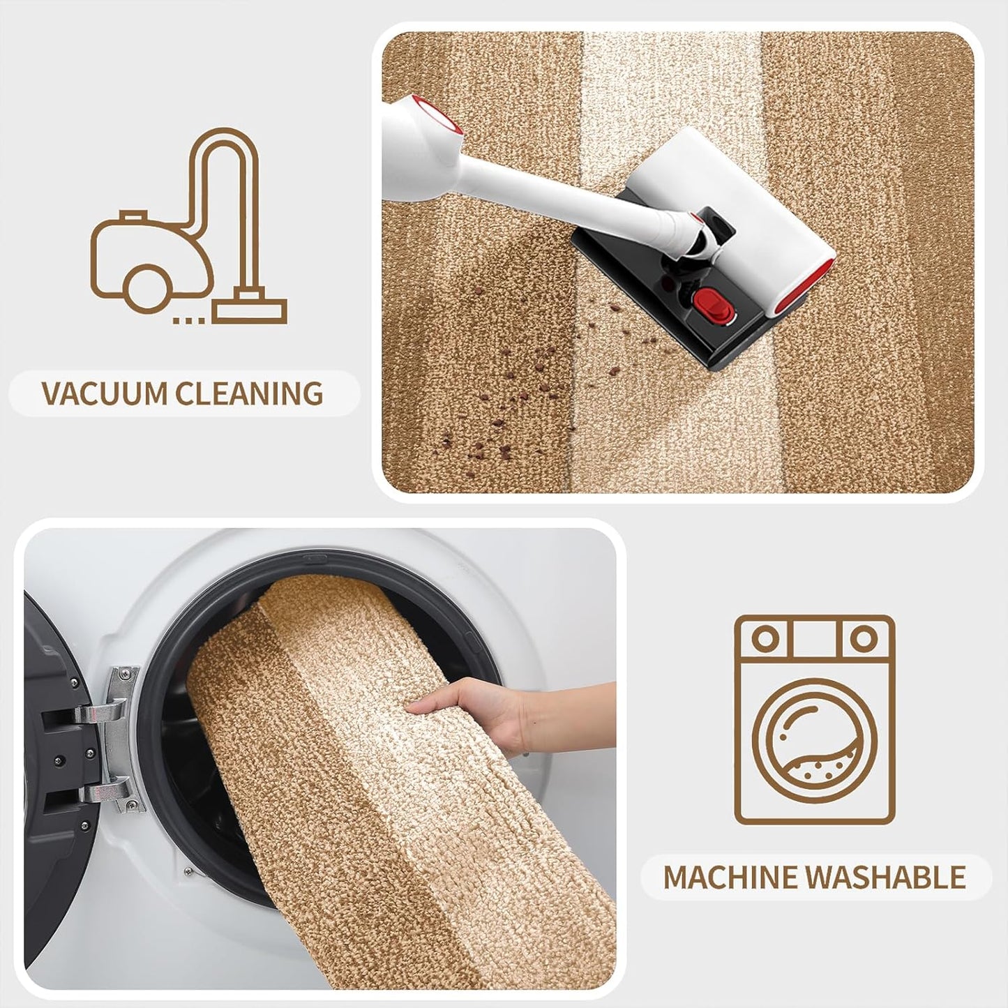 Kitinjoy Indoor Outdoor Door Mat, 32x20 Non-Slip Absorbent Dirt Trapper, Low-Profile Washable Inside Entrance Front Floor Mat, Sturdy Soft Entry Doormats for Entryway, Camel