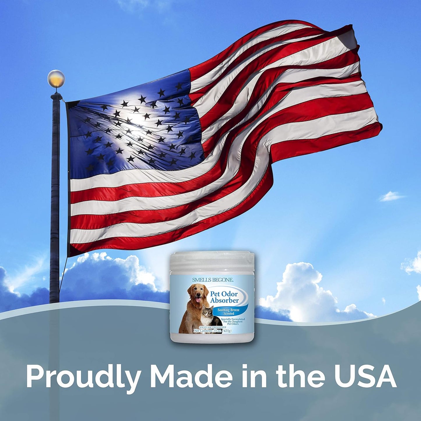 SMELLS BEGONE Air Freshener Pet Odor Absorber Gel - 15 oz, Pack of 2 - Absorbs and Eliminates Odor in Pet Areas, Bathrooms, Cars, & Boats - Made with Essential Oils - Soothing Breeze Scent