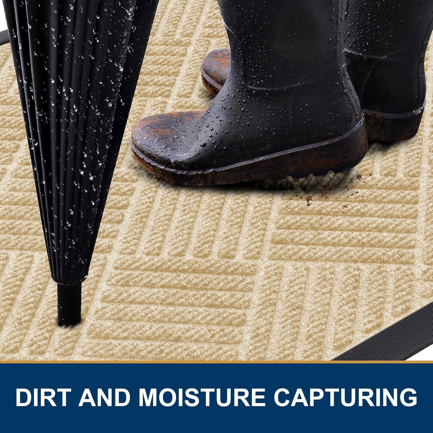 Smiry Front Door Mat Outside Entrance, Heavy Duty Outdoor Indoor Natural Rubber Doormat, Non Slip, Trap Dirt and Moisture, Easy Clean, Low Profile Patio Porch Entryway Mat, 59x23, Beige