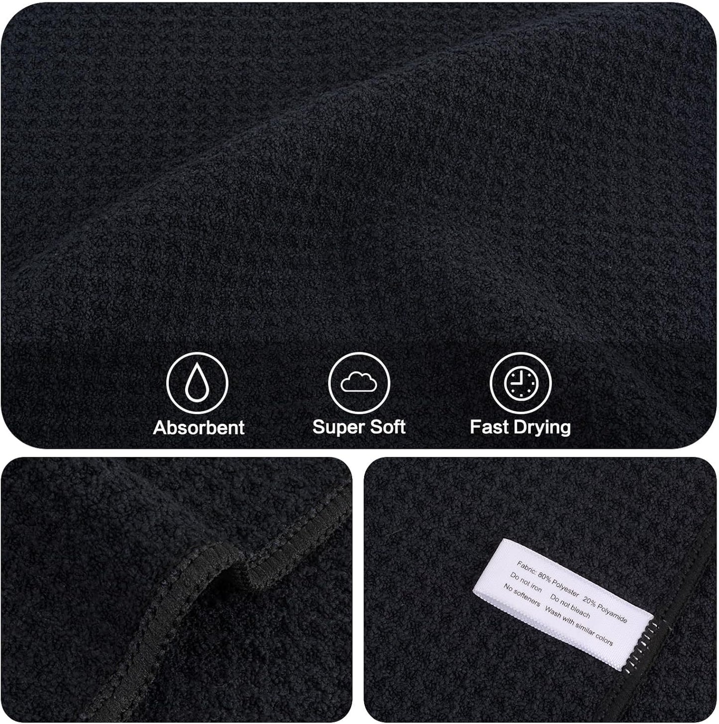 KinHwa Microfiber Dish Cloths Thick Waffle Weave Kitchen Dish Rags Ultra Absorbent Odor Free Dishcloths 12inch x 12inch… (Black 10 pc, 12in x 12in)