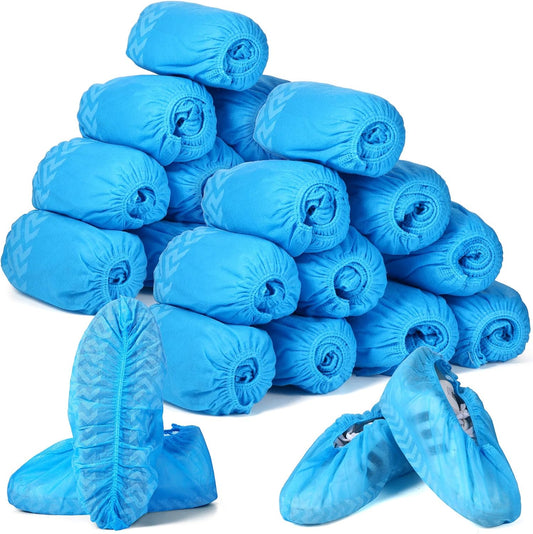 Zhanmai 300 Pack Disposable Shoe Covers Non Slip Disposable Large Foot Booties Shoe Covers for Indoors Contractors Floor and Carpet Protectors, One Size Fits Most(Blue)