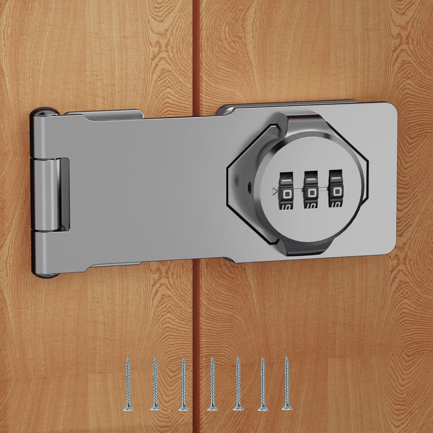 Keyless Combination Lock 3-Digit Combination Lock for Doors & Drawers Twist Knob Hasp Latch Lock with Password Code Zinc Alloy Latch for Kitchen Cabinets, Drawers, Cupboards (Silver)