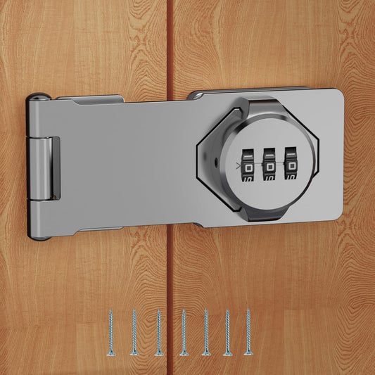 Keyless Combination Lock 3-Digit Combination Lock for Doors & Drawers Twist Knob Hasp Latch Lock with Password Code Zinc Alloy Latch for Kitchen Cabinets, Drawers, Cupboards (Silver)