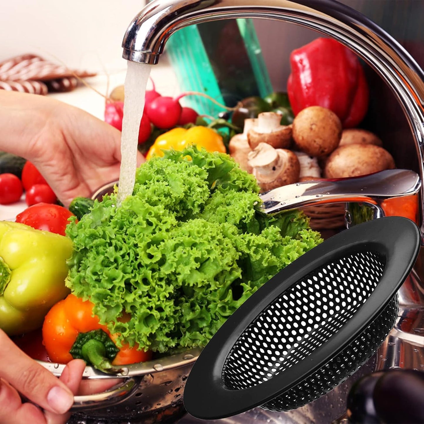 2 Pcs Black Stainless Steel Mesh Sink Drain Strainer, 3.54" Top/2.16" Kitchen Filter Trap Basket,Large Food Catch for Bathroom Bathtub Wash basin Floor drain balcony RV Drain Hole Electroplated Coatin