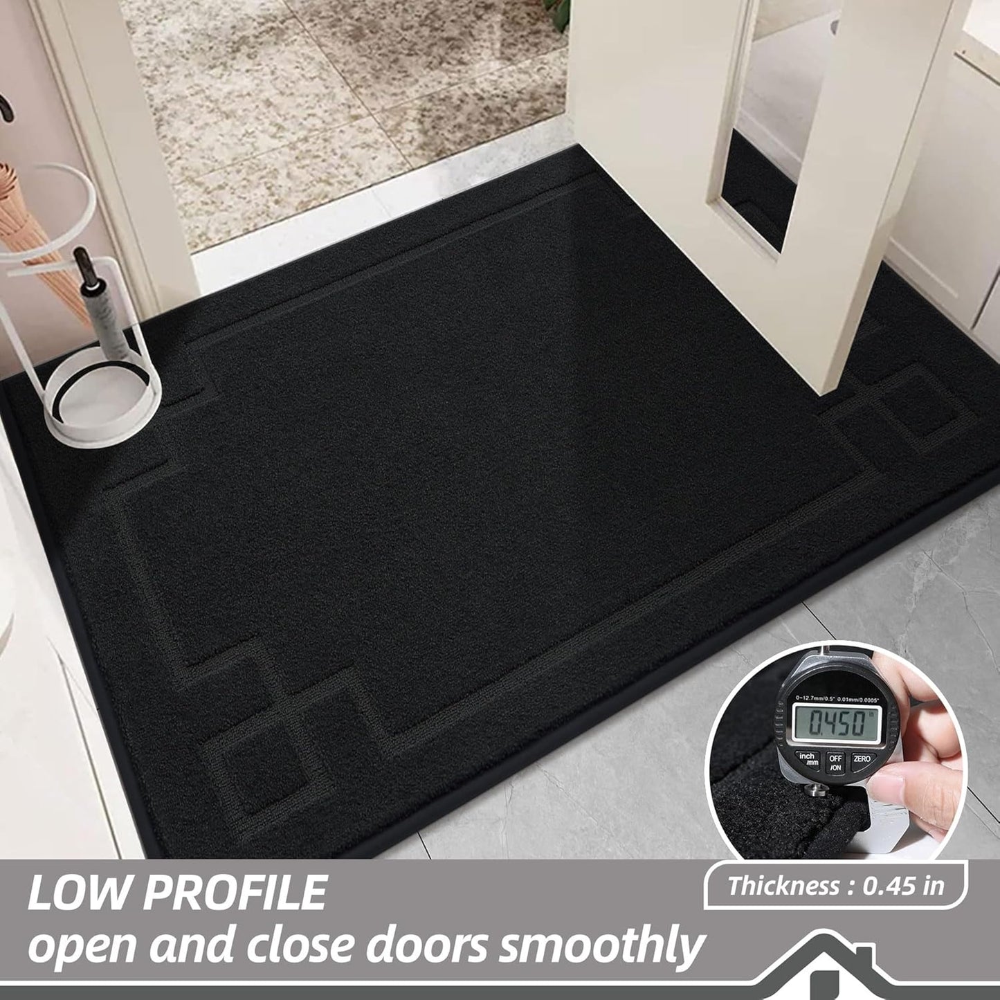BEQHAUSE Door Mat 32" x 48", Non-Slip Door Mats Indoor Entryway Rugs Washable Low-Profile Absorbent and Stain Resist Floor Mats, Dog Door Mat for Front Back Door, Muddy Wet Shoes & Paws, Black