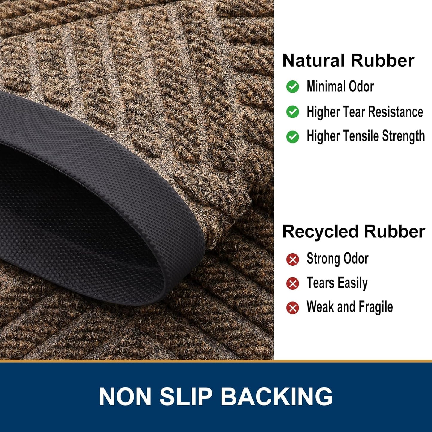 Smiry Half Circle Front Door Mat Outside Entrance, Heavy Duty Outdoor Indoor Natural Rubber Doormat, Non Slip, Trap Dirt and Moisture, Easy Clean, Low Profile Patio Porch Entryway Mat, 29.5x17, Brown