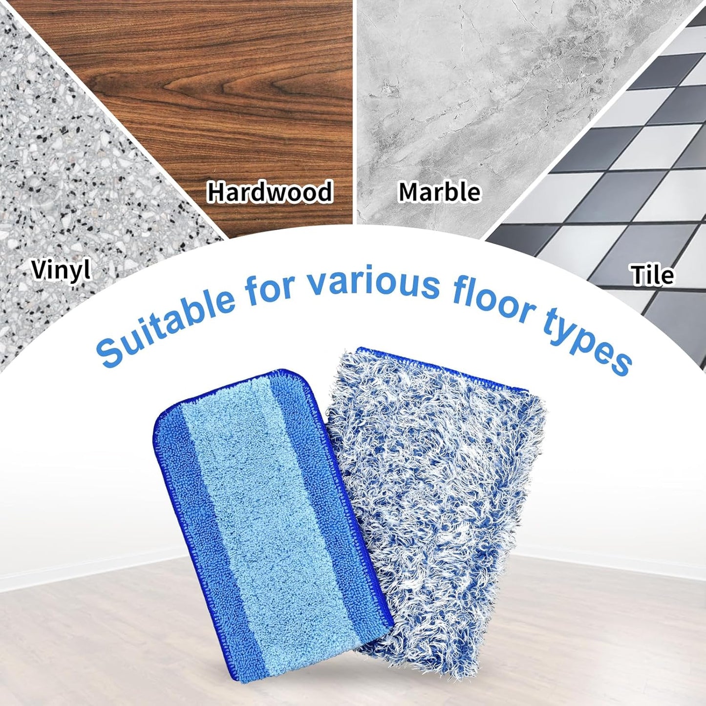 4 Pack Microfiber Cleaning Pad for Bona Mop Safe for Hardwood & Hard Surface Floors Dry Wet Floor Cleaning - Includes 2 Microfiber Cleaning Pad and 2 Dusting Pad - Microfiber Mop Pads for 18Inch Mop