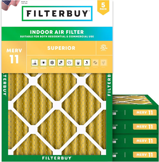 Filterbuy 14x18x2 Air Filter MERV 11 (MPR 1200) Allergen Defense Replacement (5-Pack), Electrostatic Pleated HVAC AC Furnace Filters, Made in USA (Actual Size: 13.50 x 17.50 x 1.75)