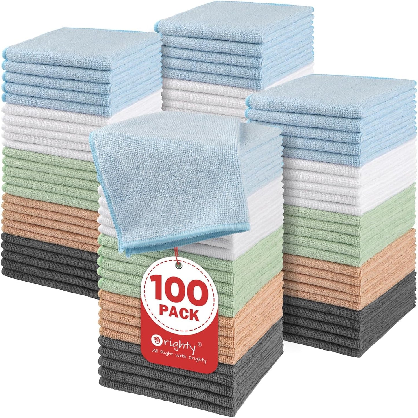 Orighty Microfiber Washcloths Bulk Towels Set 100 Pack, Highly Absorbent and Soft Feel Face Cloths, Multi-Purpose Wash Cloths & Hand Towels for Bathroom, Hotel, Spa, and Gym, 12x12 Inch, Multi-Color