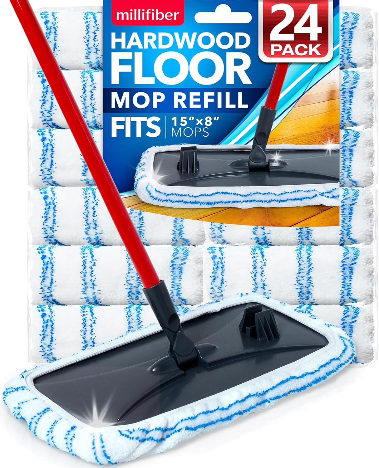 Microfiber Mop Refills 15x8 Inches, 24-Pack (Mop is Not Included)